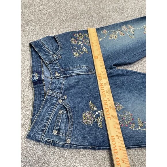Angels womens flare jeans sz 7 mid rise blue jeans Y2K decor sequins embroidery - Picture 8 of 12